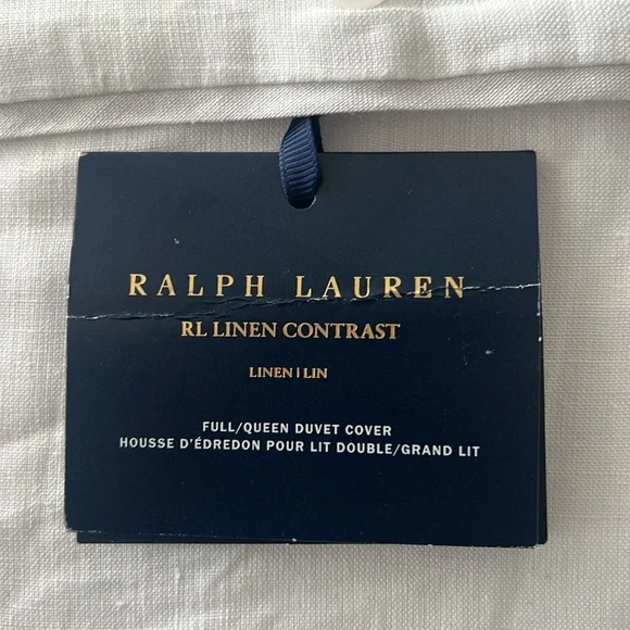 Ralph Lauren RL Linen Contrast Full/Queen Duvet Cover in White Pebble, NWT $500